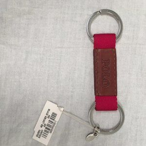 NEW Polo Ralph Lauren Keychain (key fob)! Red with Brown Leather and Polo Player